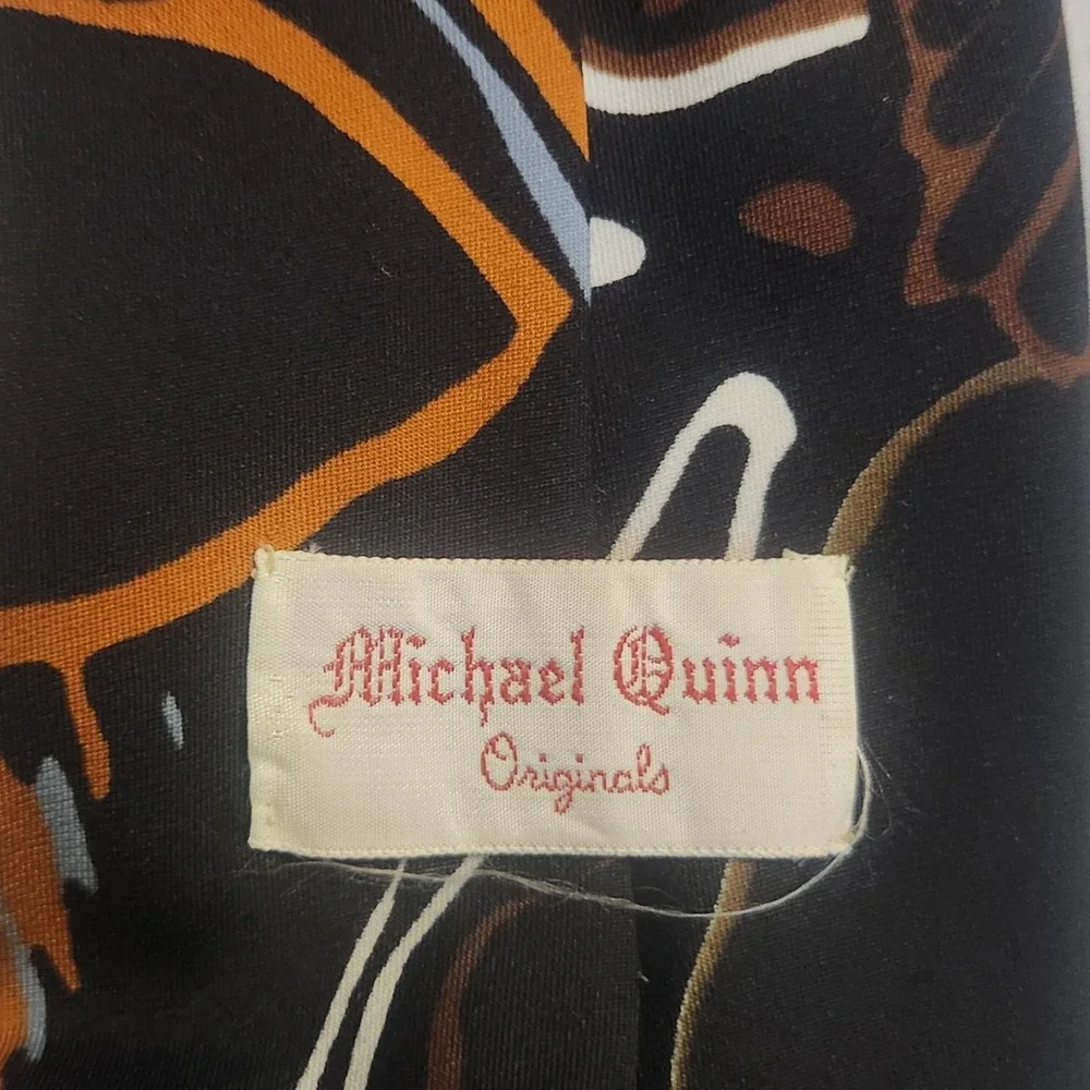 Vintage Michael Quinn Originals Necktie Abstract Geometric Swirl Pattern - Brown
